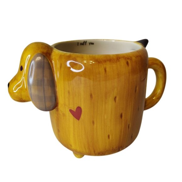 NATURAL LIFE Other - Natural Life Puppy Dog Coffee Cup Mug, I Ruff You, Anthropomorphic Brown Tan